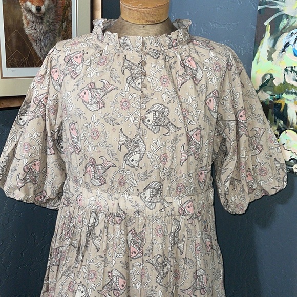 Let Me Be By Anthropologie NWT SZ 14 Babydoll Dress w Koi Fish/Floral Print - Picture 8 of 11